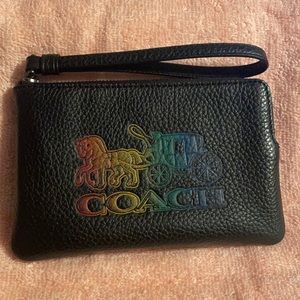 Coach Corner Zip Wristlet With Horse And Carriage